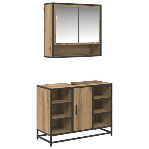 Комплект мебели за баня с рафт 2 pcs Дъб Инженерно дърво