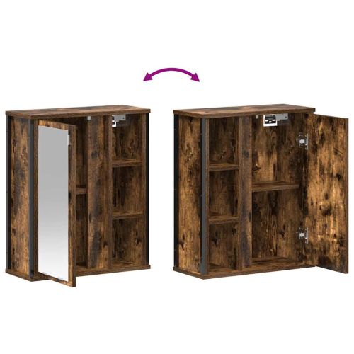 Стенен шкаф за баня с огледало опушен дъб 50x21x60 cm