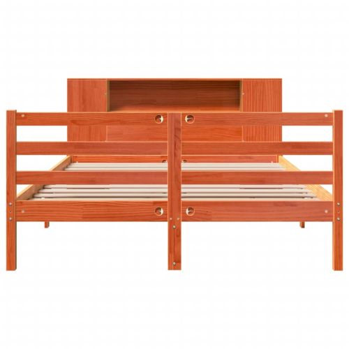 Легло с етажерка за книги, без матрак, 140x200 см, бор масив