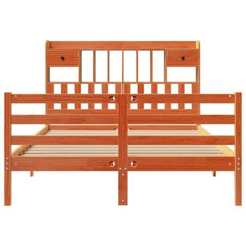 Легло с етажерка за книги, без матрак, 140x200 см, бор масив