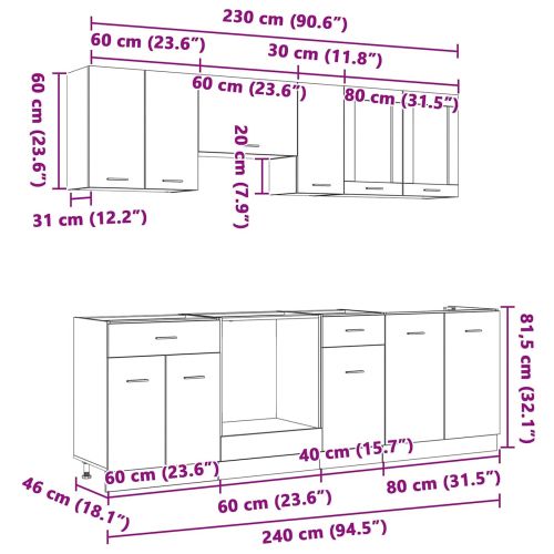 Комплект кухненски шкафове с чекмедже Lyon 8 pcs Опушен дъб