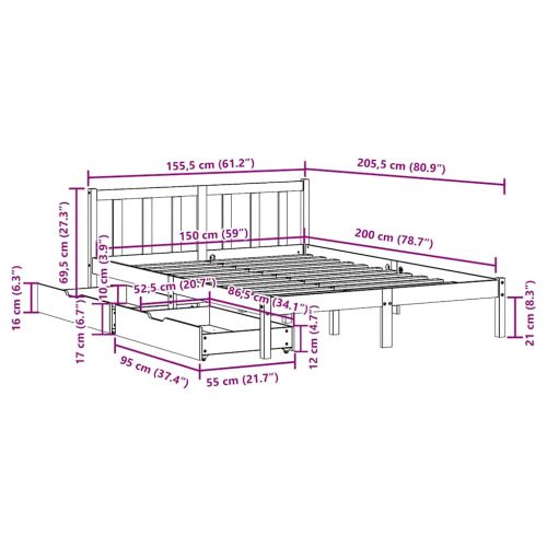 Рамка за легло без матрак, восъчнокафяв, 150x200 см, бор масив
