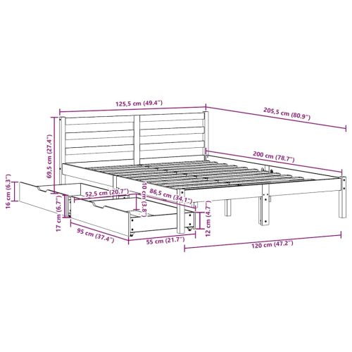 Рамка за легло без матрак, восъчнокафяв, 120x200 см, бор масив