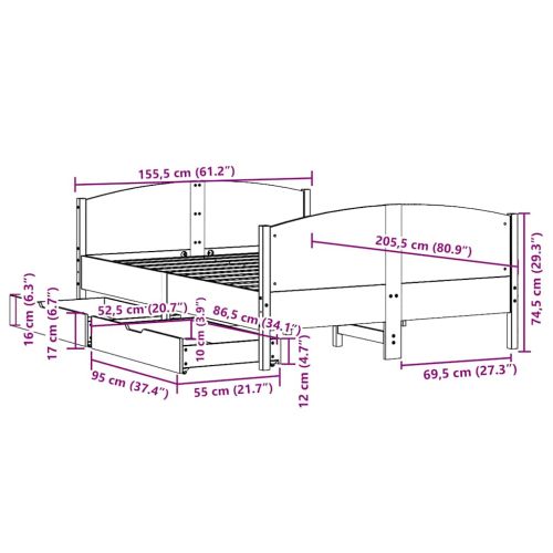 Рамка за легло без матрак, восъчнокафяв, 150x200 см, бор масив
