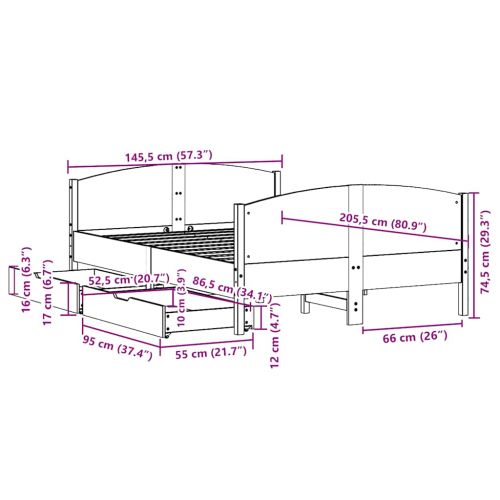 Рамка за легло без матрак, восъчнокафяв, 140x200 см, бор масив