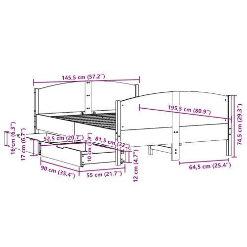 Рамка за легло без матрак, восъчнокафяв, 140x190 см, бор масив