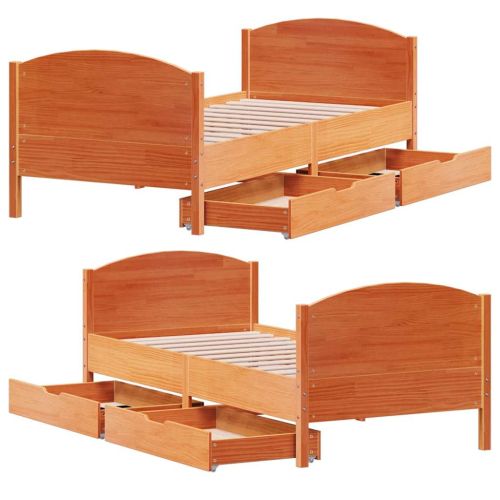 Рамка за легло без матрак, восъчнокафяв, 75x190 см, бор масив