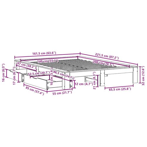 Рамка за легло без матрак, восъчнокафяв, 140x200 см, бор масив