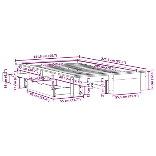 Рамка за легло без матрак, восъчнокафяв, 120x200 см, бор масив