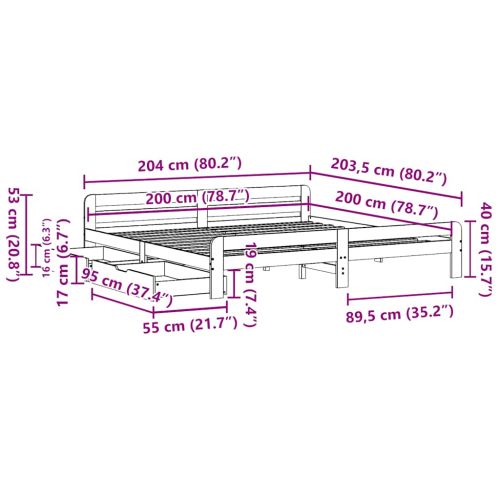 Рамка за легло без матрак, восъчнокафяв, 200x200 см, бор масив