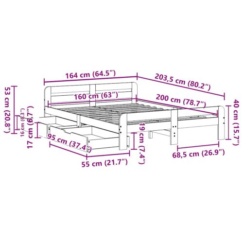 Рамка за легло без матрак, восъчнокафяв, 160x200 см, бор масив