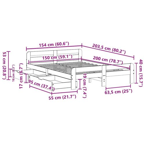 Рамка за легло без матрак, восъчнокафяв, 150x200 см, бор масив