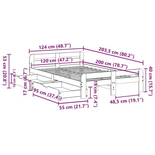 Рамка за легло без матрак, восъчнокафяв, 120x200 см, бор масив
