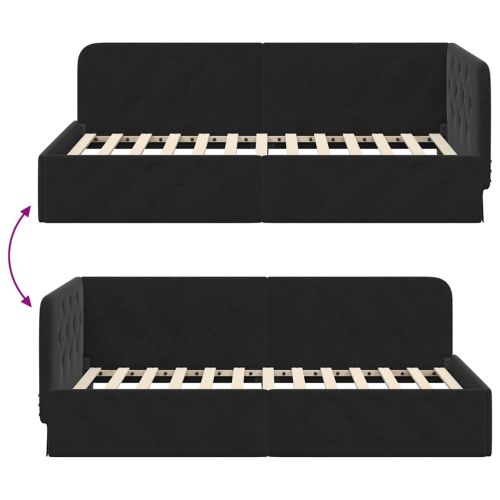 Ъглова рамка за легло с таблото Черно 90 x 190 cm Кадифе