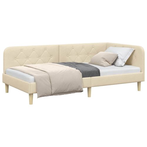 Ъглова рамка за легло с таблото Крем 100 x 200 cm текстил