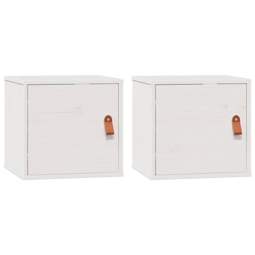 Стенни шкафове, 2 бр, бели, 31,5x30x30 см, бор масив