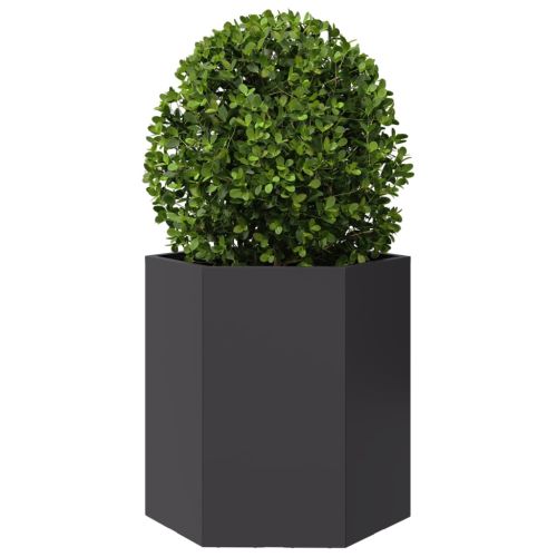 Градинска кашпа, черна, шестоъгълна, 46x40x45 см, стомана