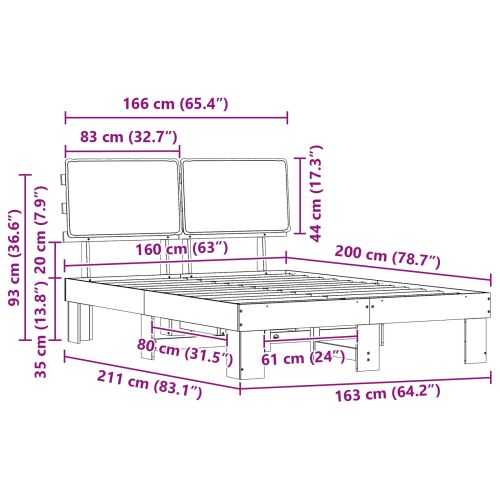 Леглова рамка с тапицирана гръбна част Светлосиво 160 x 200 cm