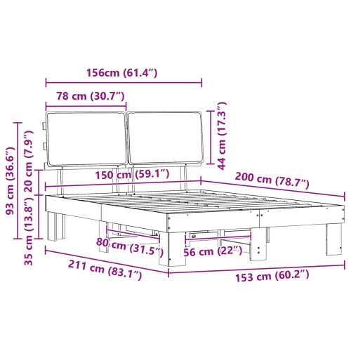 Леглова рамка с тапицирана гръбна част Тъмен сив 150 x 200 cm