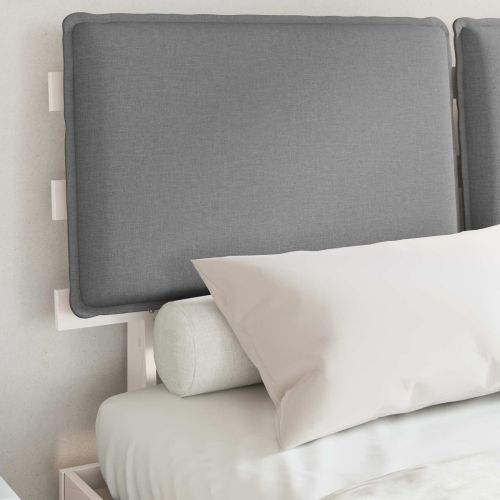 Леглова рамка с тапицирана гръбна част Светлосиво 150 x 200 cm