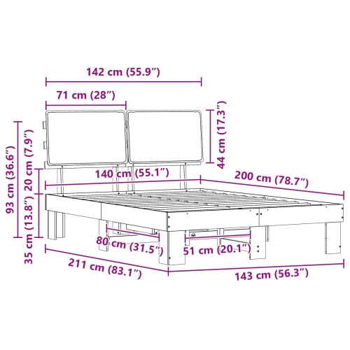 Леглова рамка с тапицирана гръбна част Тъмен сив 140 x 200 cm