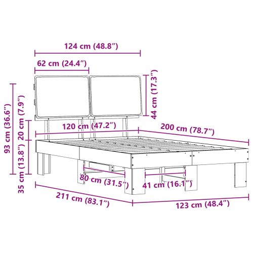Леглова рамка с тапицирана гръбна част Светлосиво 120 x 200 cm