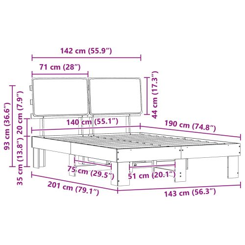 Леглова рамка с тапицирана гръбна част Таупе 140 x 190 cm