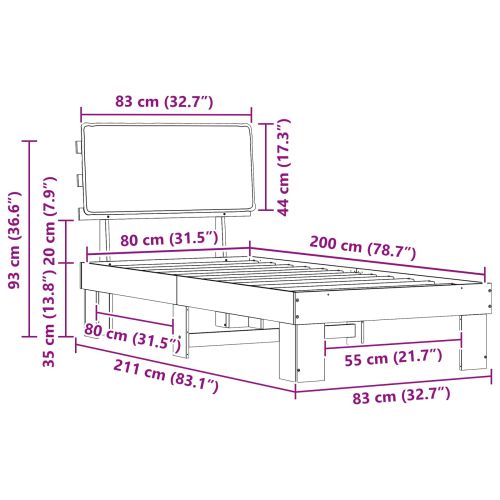 Леглова рамка с тапицирана гръбна част Тъмен сив 80 x 200 cm