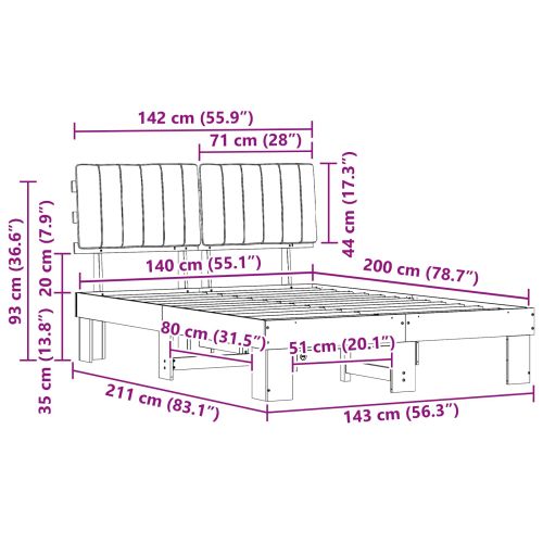 Леглова рамка с тапицирана гръбна част Черно 140 x 200 cm