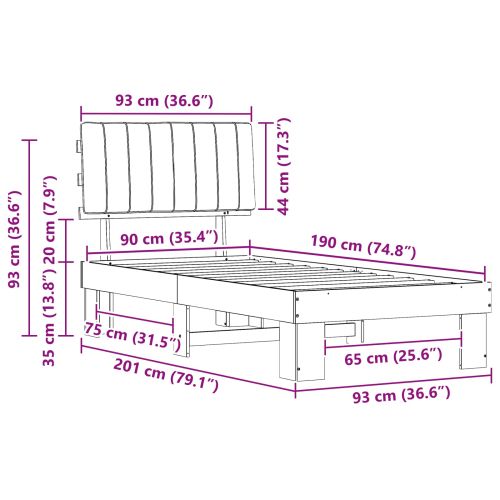 Леглова рамка с тапицирана гръбна част Светлосиво 90 x 190 cm