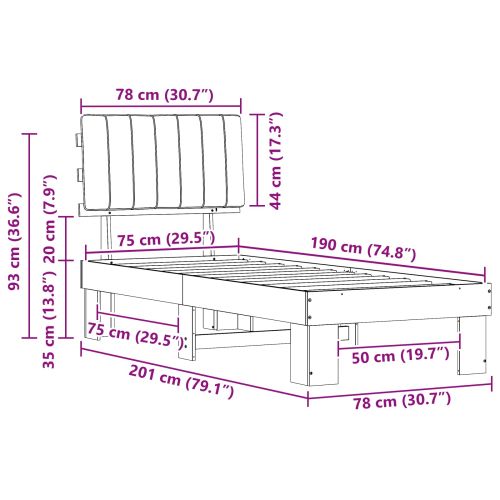 Леглова рамка с тапицирана гръбна част Светлосиво 75 x 190 cm