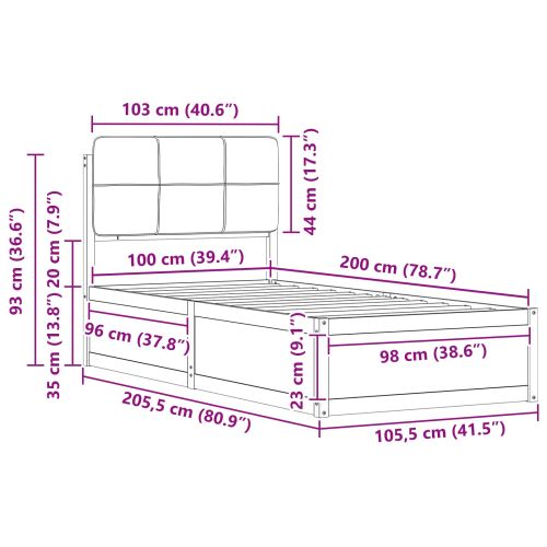 Леглова рамка с тапицирана гръбна част Тъмен сив 100 x 200 cm