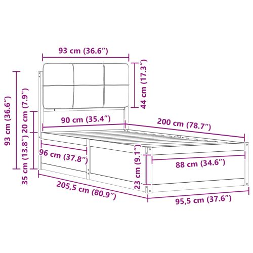 Леглова рамка с тапицирана гръбна част Черно 90 x 200 cm