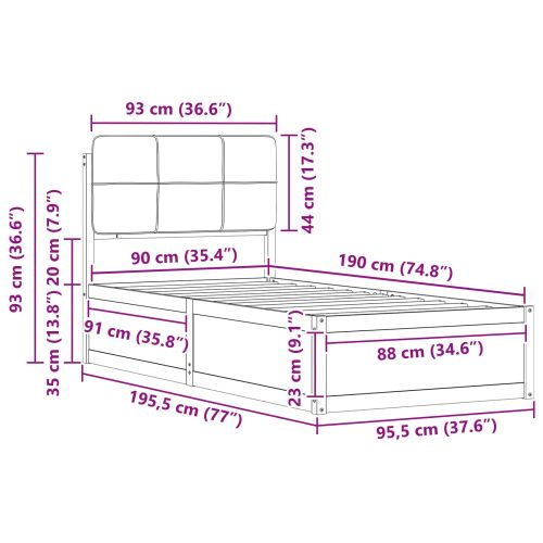 Леглова рамка с тапицирана гръбна част Таупе 90 x 190 cm