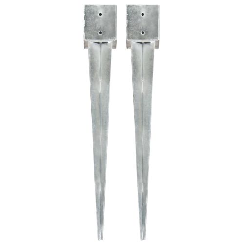 Заземителни колове 2 бр сребро 12x12x89 см поцинкована стомана