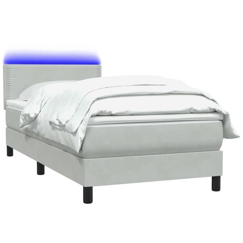 Боксспринг легло с матрак и LED, светлосиво, 80x210 см, кадифе
