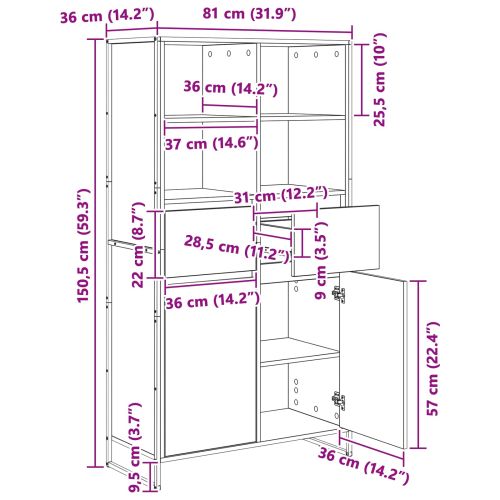 Служебен шкаф с чекмедже 2 pcs Старо дърво 81 x 36 x 150.5 см