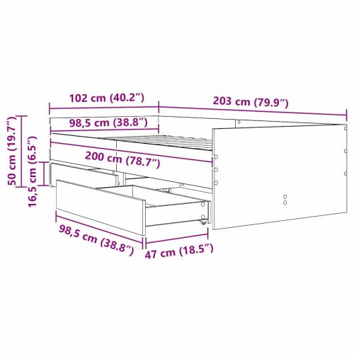 Рамка за легло Черния дъб 100 x 200 cm Солидно борово дърво