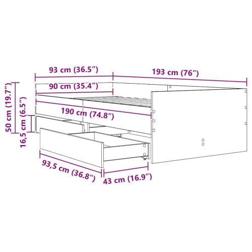 Рамка за легло Черния дъб 90 x 190 cm Солидно борово дърво