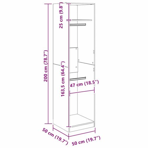 Гардероб с рафт Черен дъб 50 x 50 x 200 cm Инженерно дърво