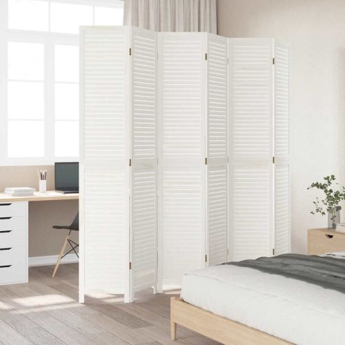 Разделител за стая, 6 панела, бял, дърво пауловния масив