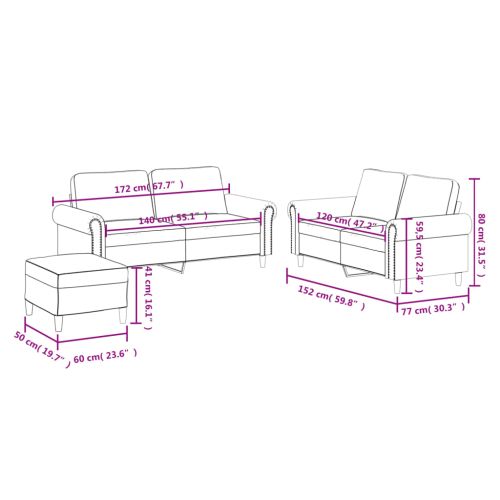 Комплект дивани от 3 части с възглавници кремав изкуствена кожа