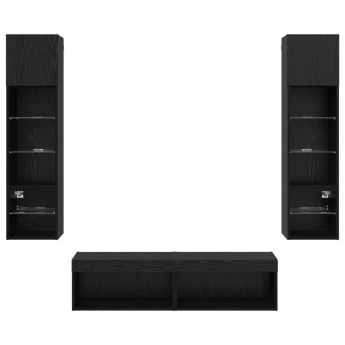 Телевизионен стенен шкаф 6 pcs Черния дъб Инженерно дърво