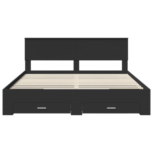 Рамка за легло Черен и сребрист 200 x 200 cm Инженерно дърво