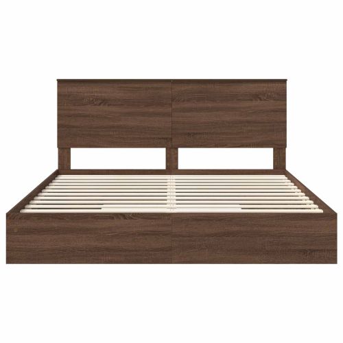 Легло с място за съхранение с таблото Кафяв дъб 200 x 200 cm