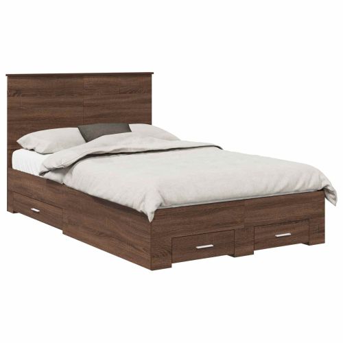 Рамка за легло Кафяв дъб и сребро 135 x 190 cm Инженерно дърво