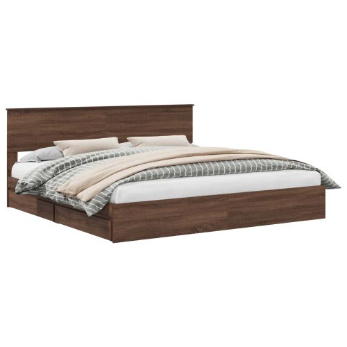 Легло с място за съхранение с таблото Кафяв дъб 200 x 200 cm