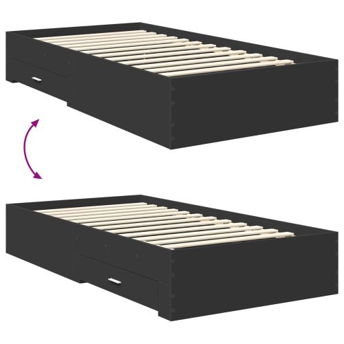 Рамка за легло Черен и сребрист 100 x 200 cm Инженерно дърво