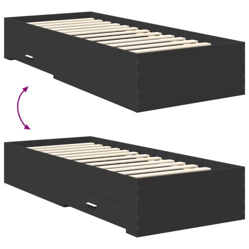 Рамка за легло Черен и сребрист 75 x 190 cm Инженерно дърво