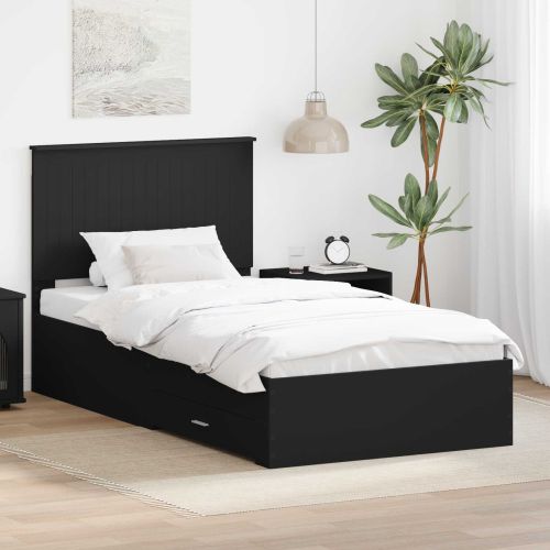 Рамка за легло Черен и сребрист 100 x 200 cm Инженерно дърво